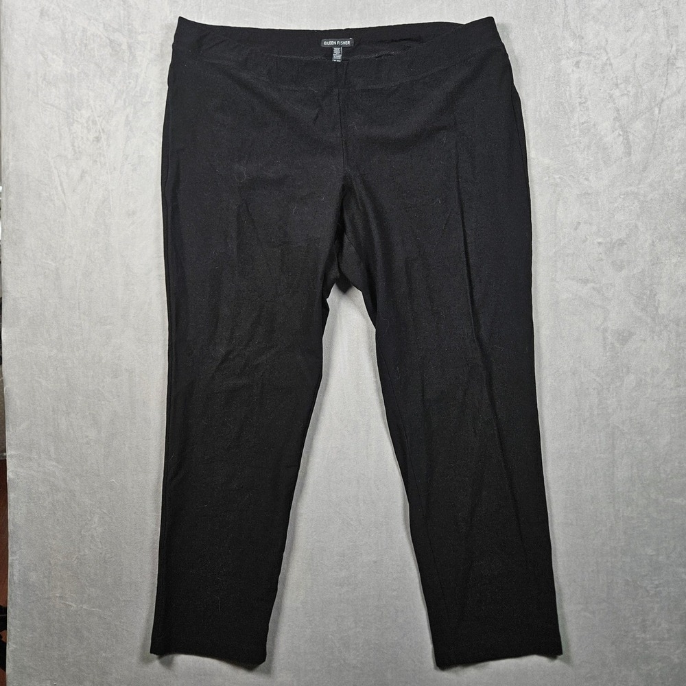 Eileen Fisher Straight Leg Pants Women XL Black Stretch Pull On Viscose Blend